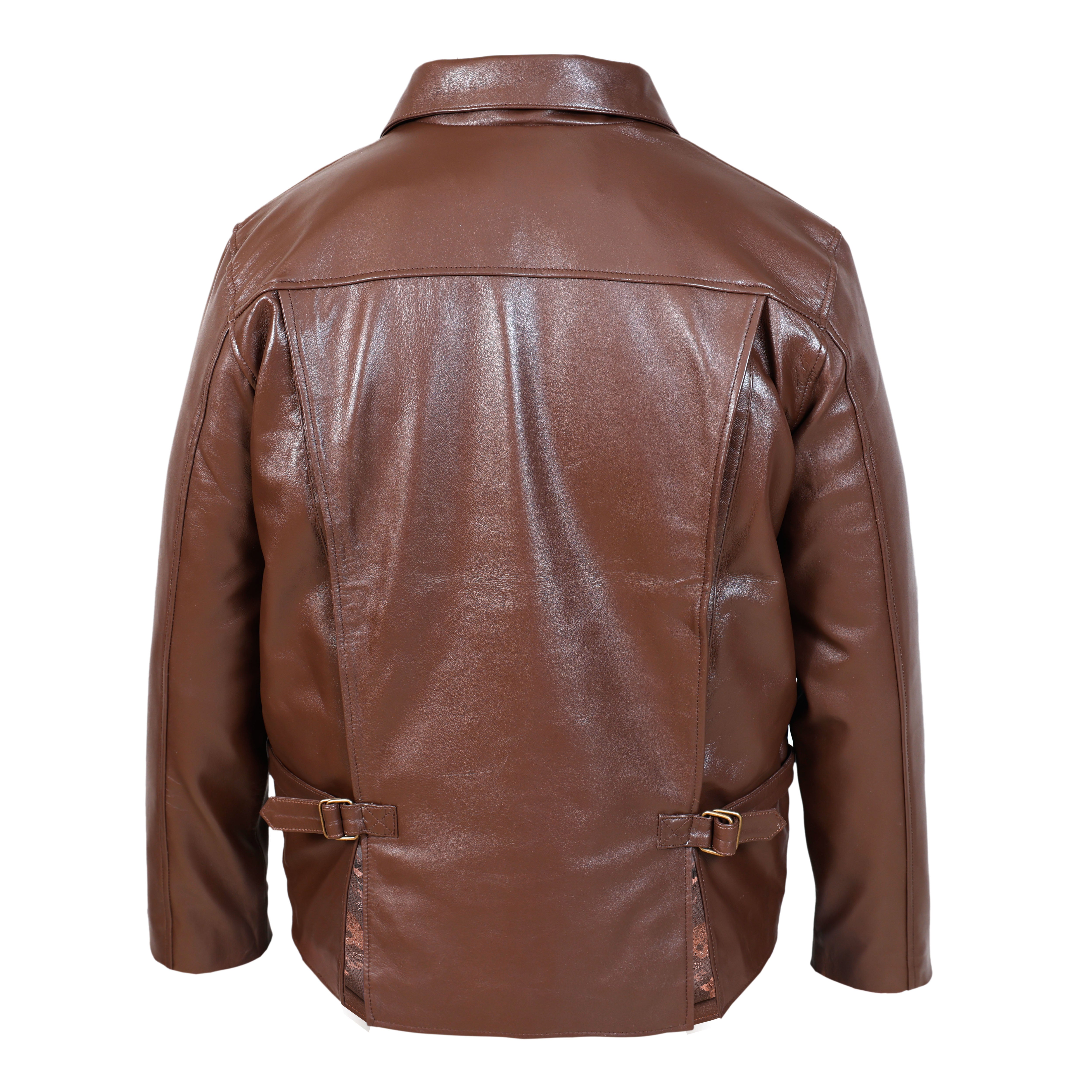Brown leather jacket on a white background