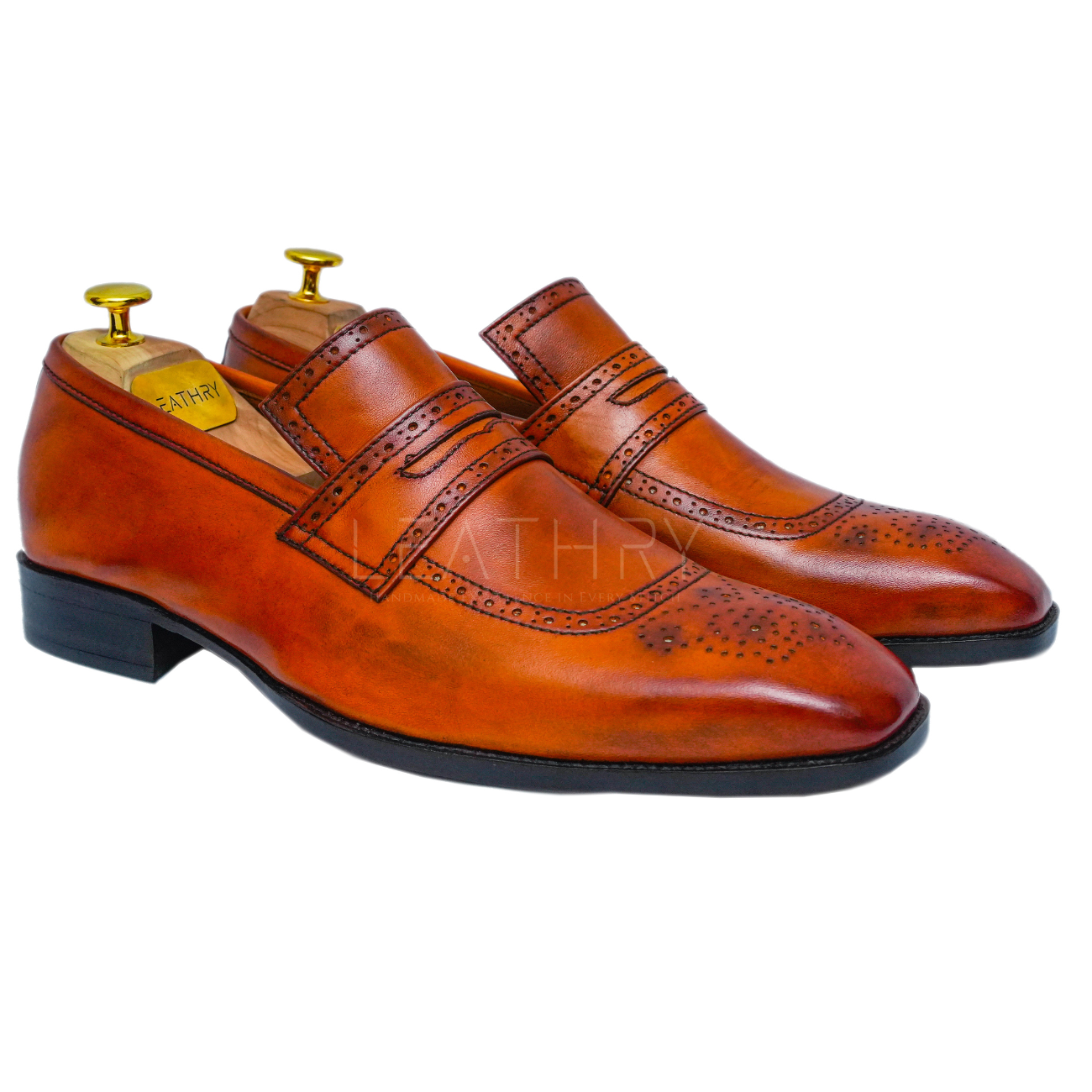 Brown handmade leather loafers