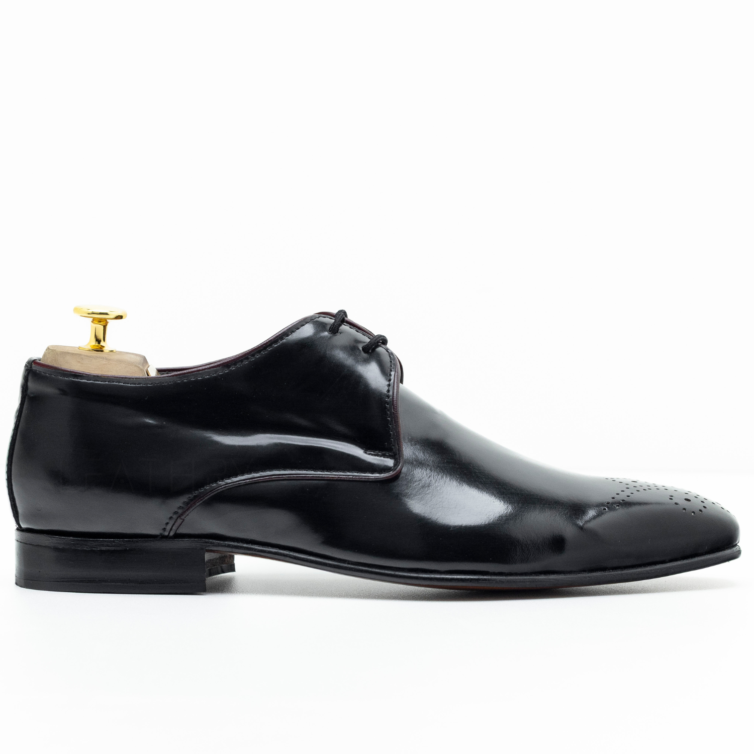 Black dress shoe on a white background