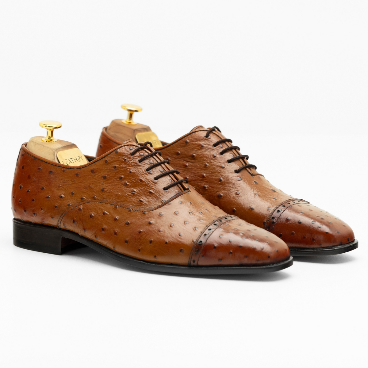 Tan Faux Ostrich Lace Up Oxford Dress Shoes $350 Belvedere Exotic Ostrich Leather Luxury Brown Dress  main image 3