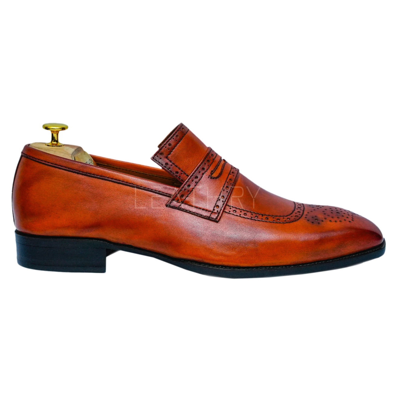 Brown handmade leather loafers