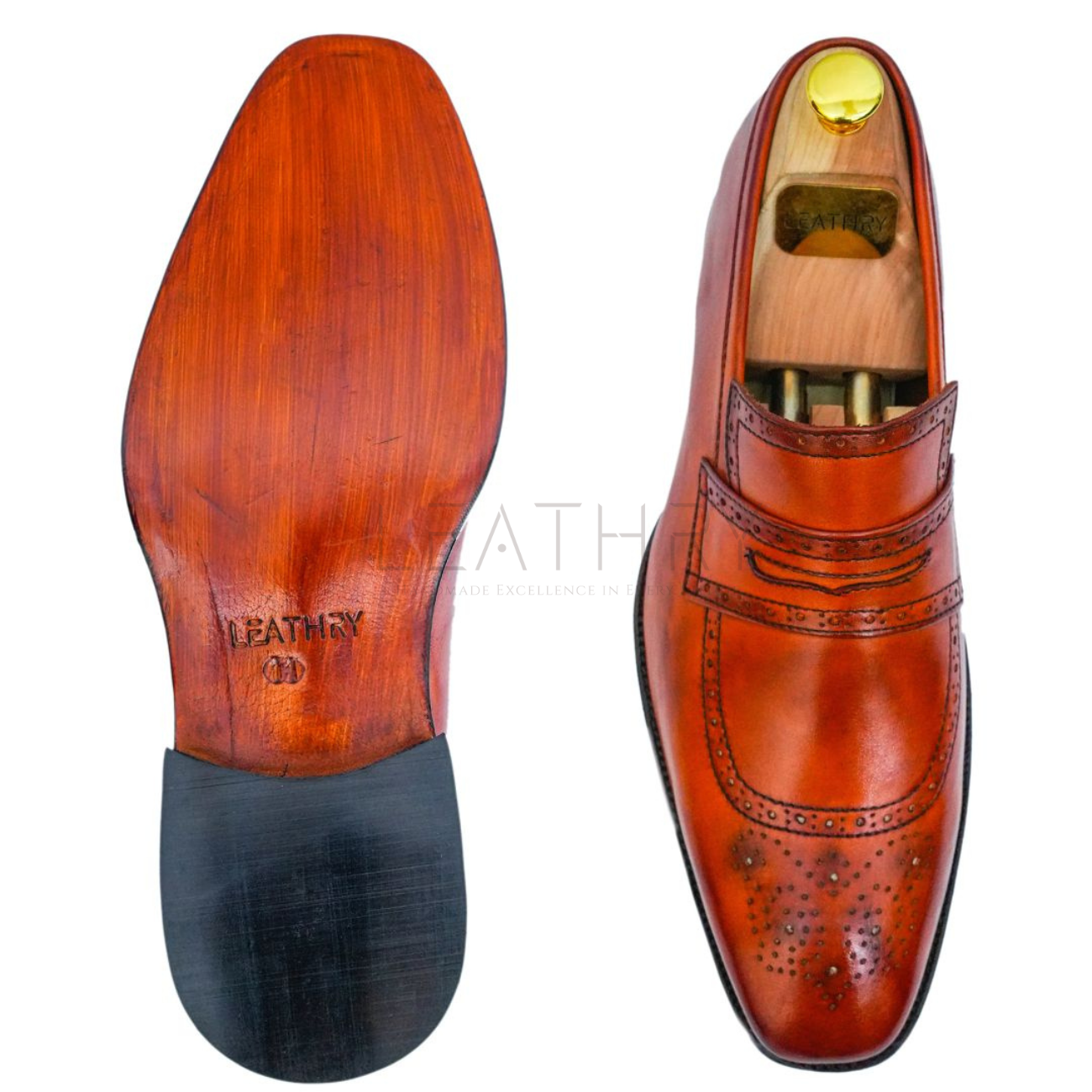 Brown handmade leather loafers