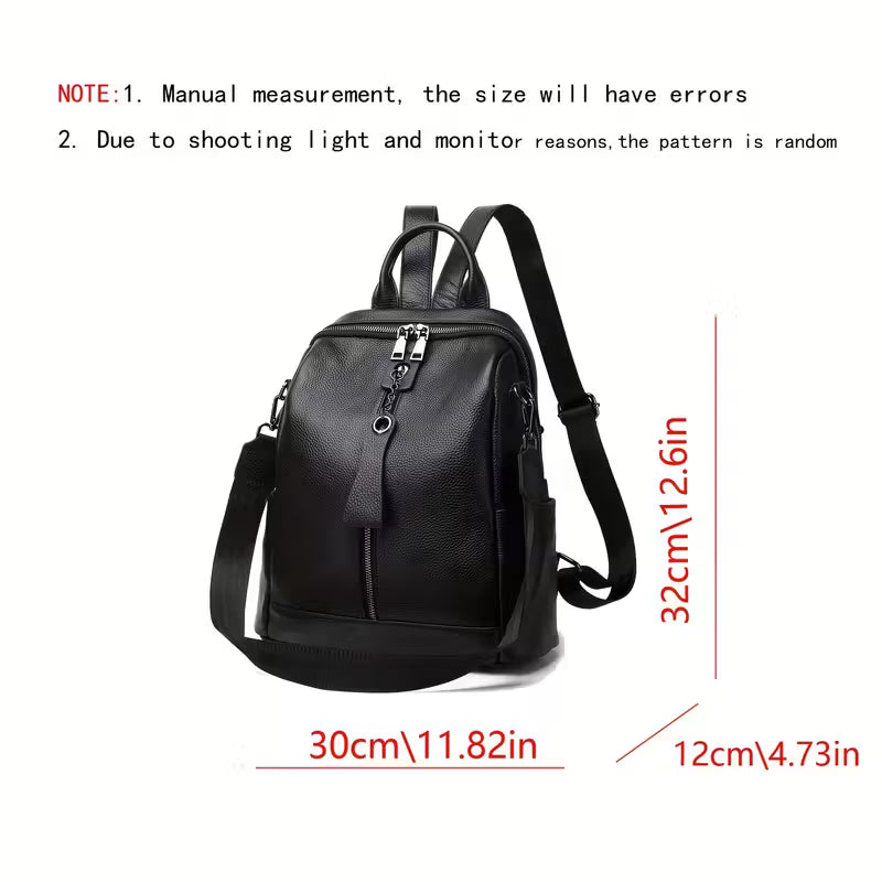 Black backpack with measurements on a white background