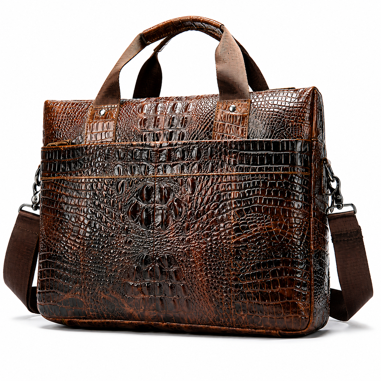 The Astor Crocodile-Embossed Leather Briefcase