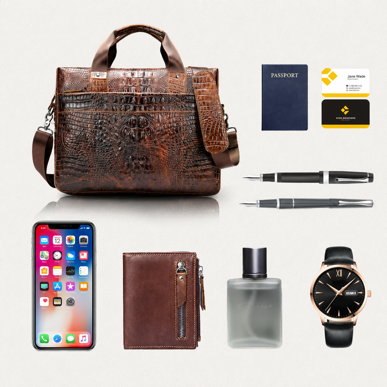 The Astor Crocodile-Embossed Leather Briefcase