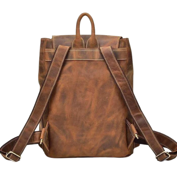 Brown leather backpack on a white background