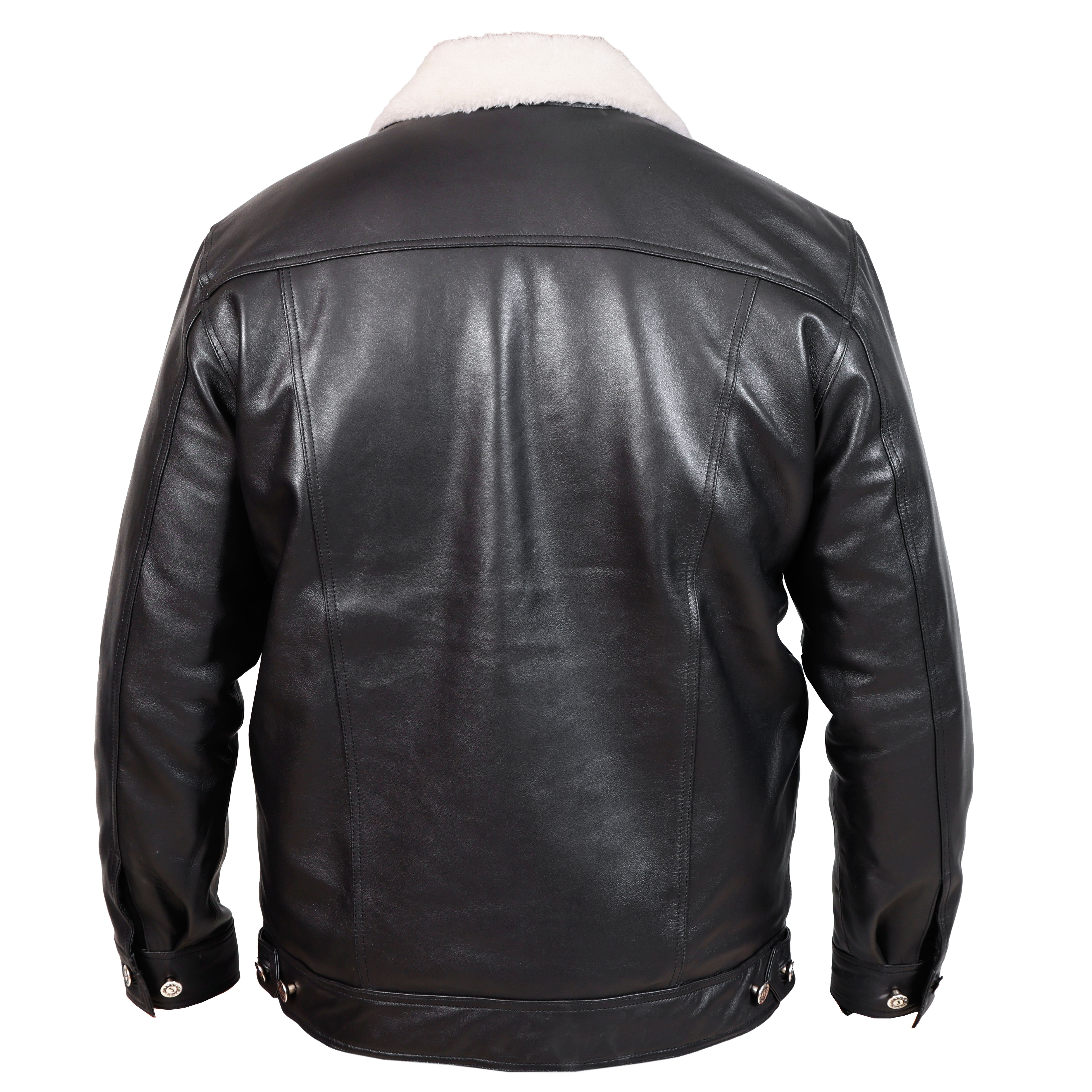 Black leather jacket on a white background