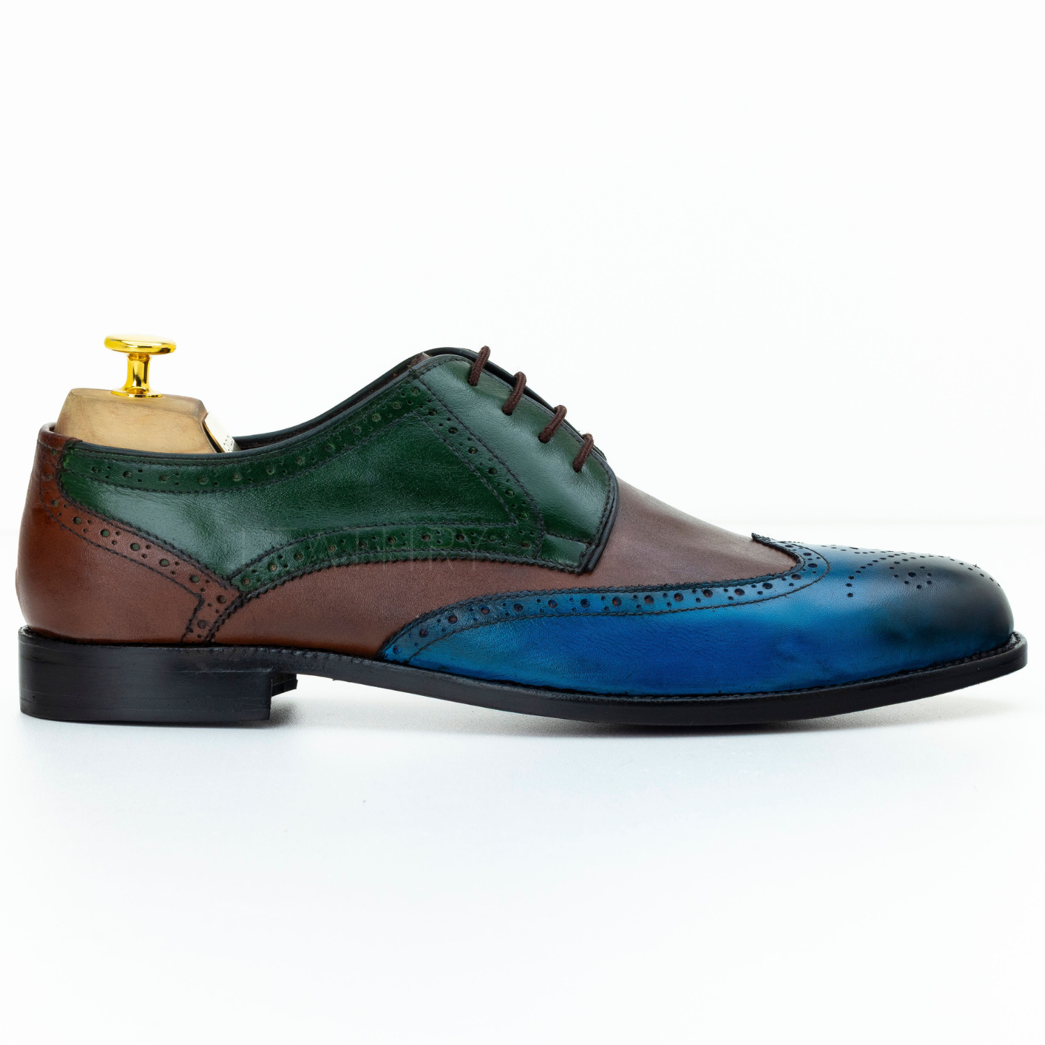 Multicolored leather shoe on a white background