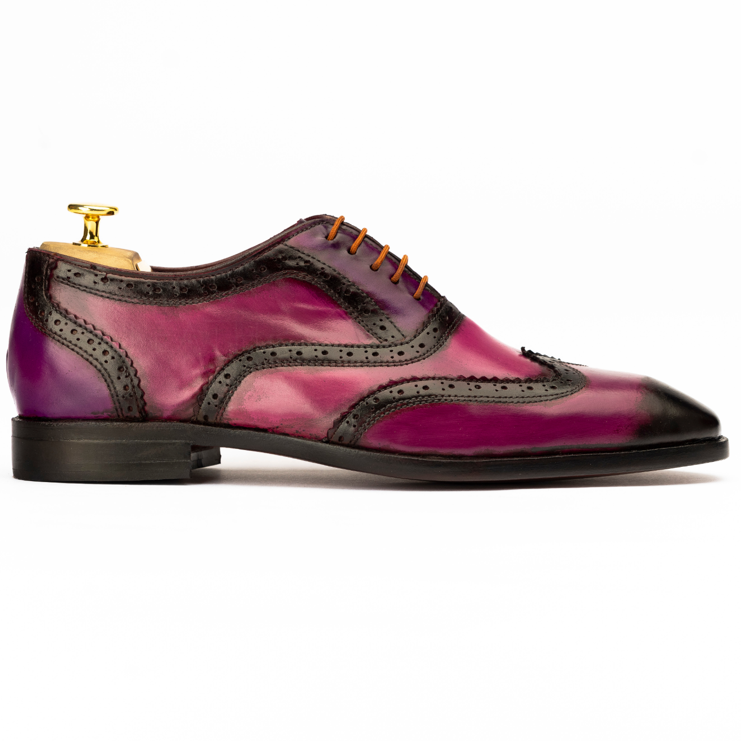 Purple and black dress shoe on a white background