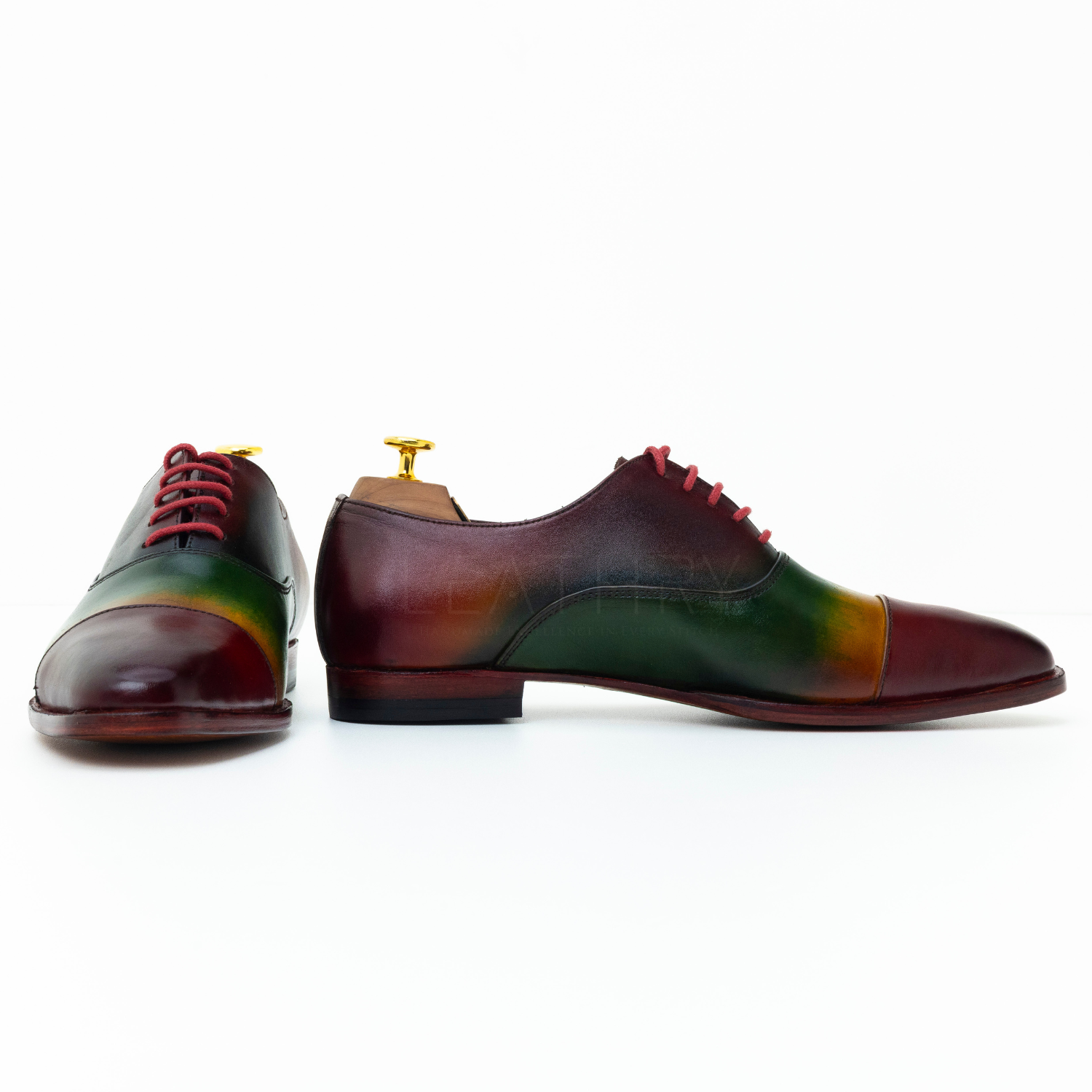 Multicolored dress shoes on a white background