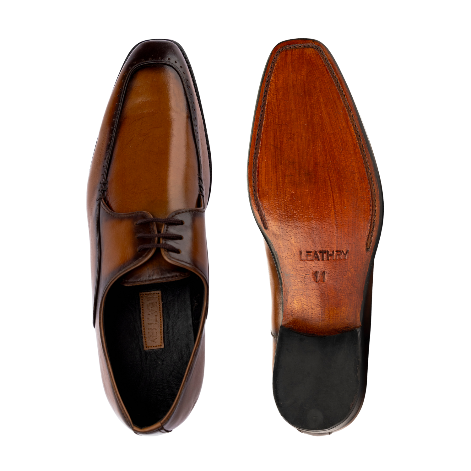 Brown leather dress shoes on a white background