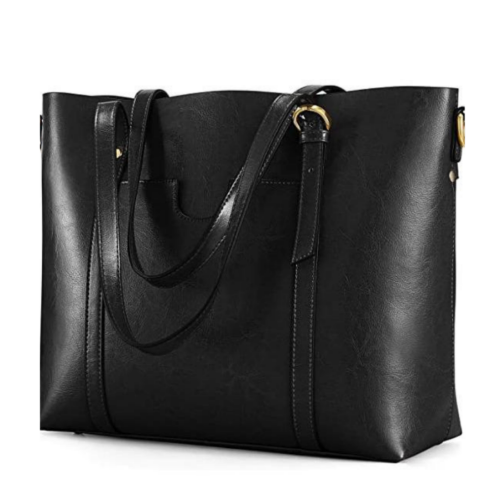 The Elara | Black Leather Tote Bag