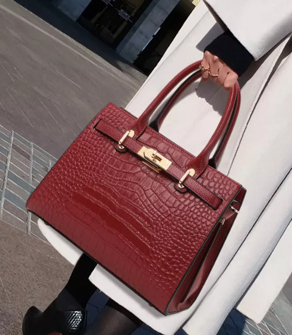 The Eleganza | Crocodile-Embossed Leather Handbag